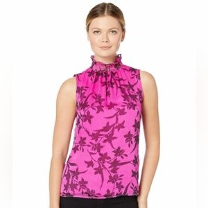 Vince Camuto Floral Print  Smocked Neck Blouse.